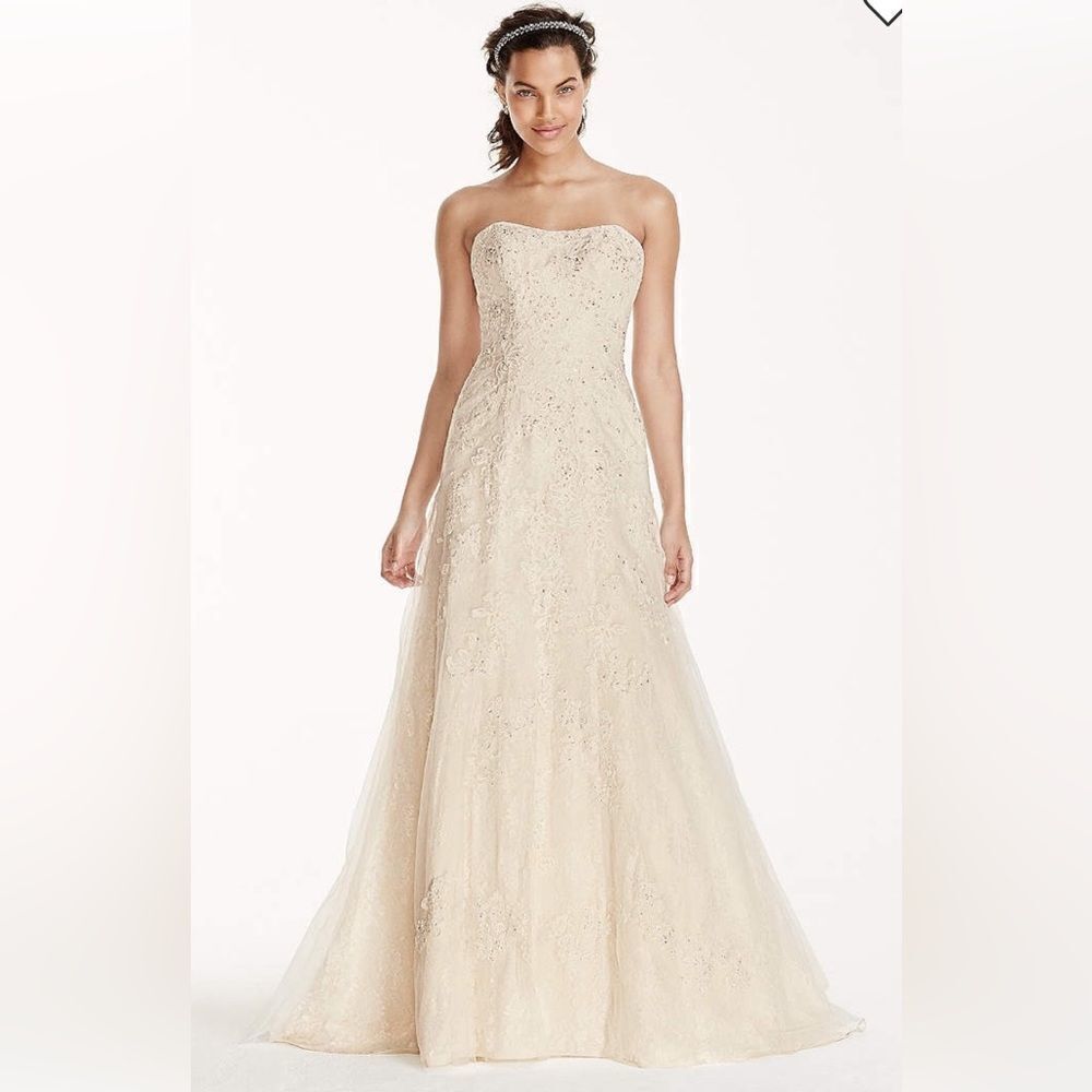 David’s Bridal jewel lace a-line wedding dress with beading Size 10